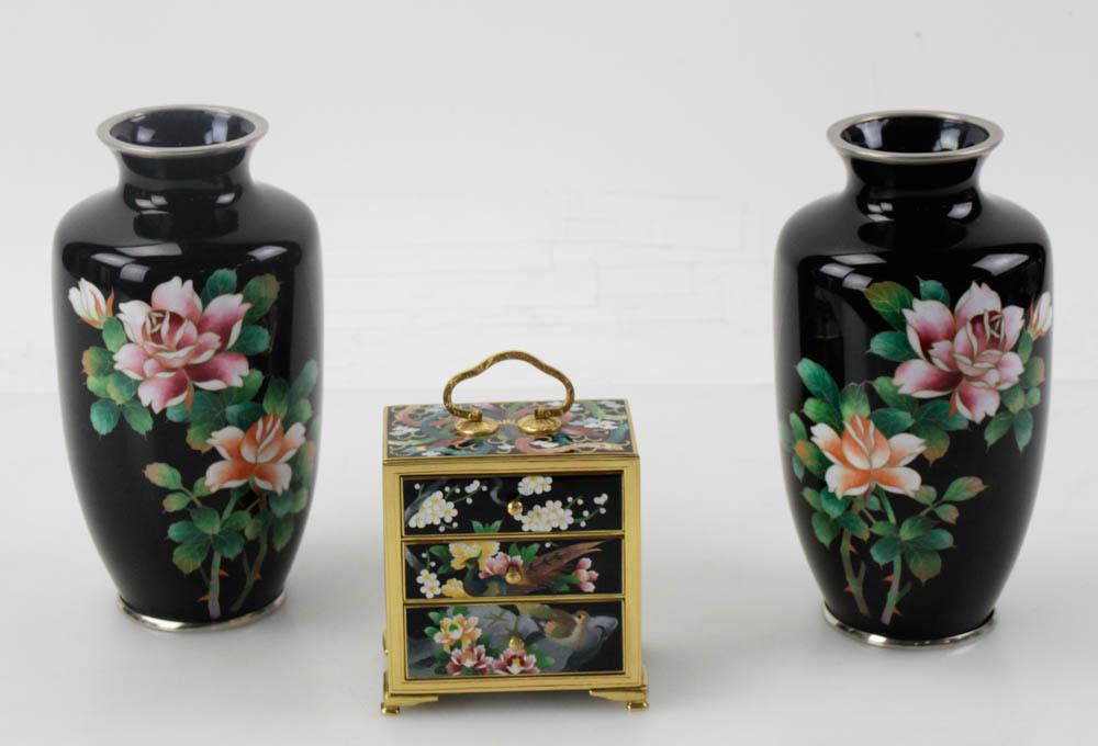 Japanese Enameled Vases and Jewelry Box (1 of 8)