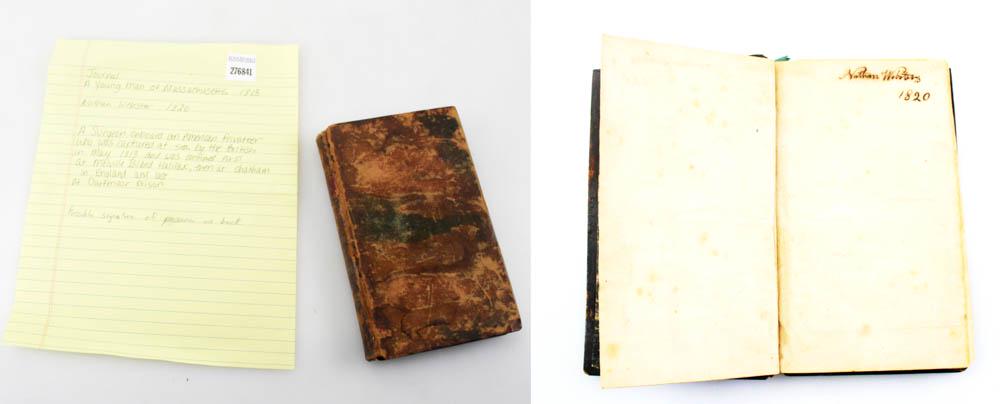 Journal of Massachusetts Man Capture by British 1813: A Journal of a Young Man of Massachusetts, late a surgeon on board an American privateer who was captured at sea by the British in 1813, published 1816 in Boston, possible signature of prisoner on bac