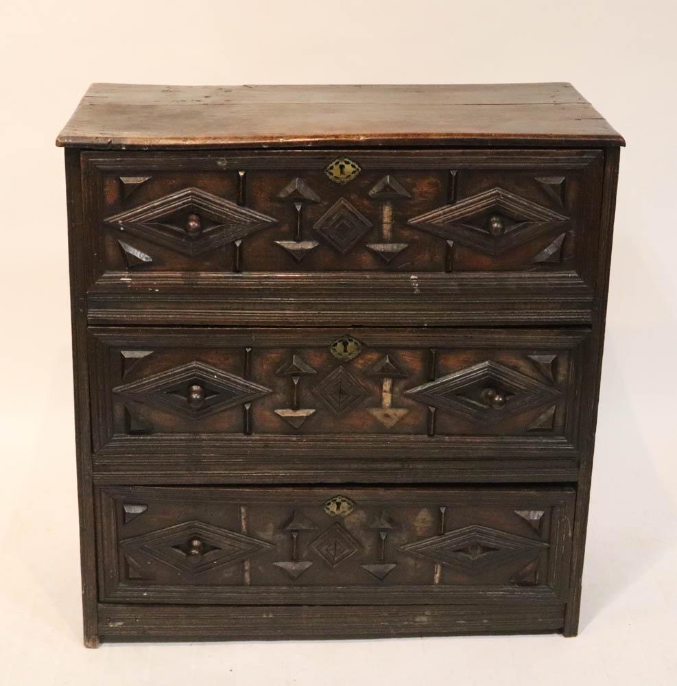 18thC English Jacobean Oak Chest (1 of 8)