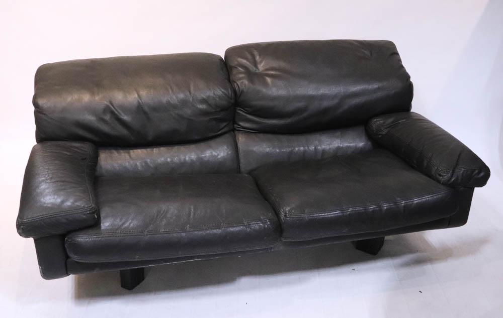 Italian Black Leather Sofa (1 of 12)