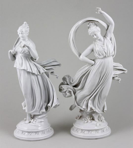 Capodimonte Porcelain Figures: Early 20th century Capodimonte porcelain figures, 10" x 6". Minor chips on figures.