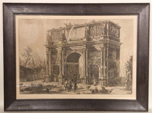 Piranesi, "Arch of Constantine", Engraving: Giovanni Battista Piranesi (Italian, 1720-1778), "the Arch of Constantine", engraving, noted lower left "Cavaliere Piranesi del Ed Inc", 18 3/4" x 28", 26 3/4" x 35 5/8" (frame).