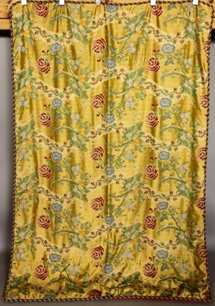 English Gold and Silk Bed Puff: English gold and silk floral bed puff, 78"l x 50"w.