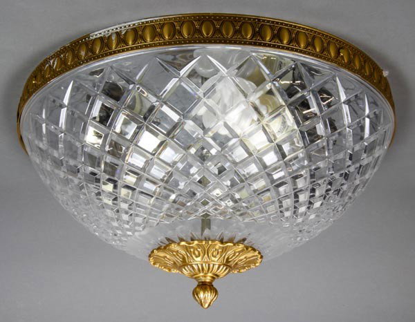 French Style Crystal and Bronze Ceiling Fixture: Crystal and bronze ceiling fixture, French style, 8"h x 14 1/2"dia.