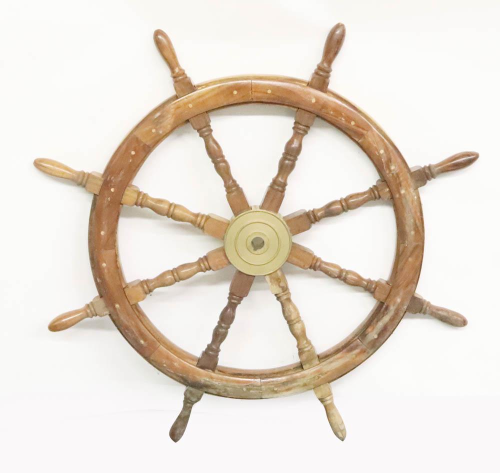 Vintage Wooden Ship's Wheel: Vintage wooden ship's wheel, 36" diameter. Provenance: The Anthony Athanas Collection, from one of his celebrated restaurants.