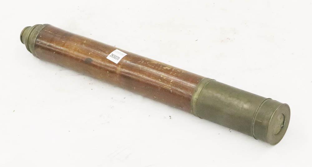 Brass and Wood Single Draw Telescope: Brass and wood single-draw telescope, 20 1/4" L closed, 36 1/2" L extended, x 2 1/2" diameter Provenance: The Anthony Athanas Collection, from one of his celebrated restaurants.