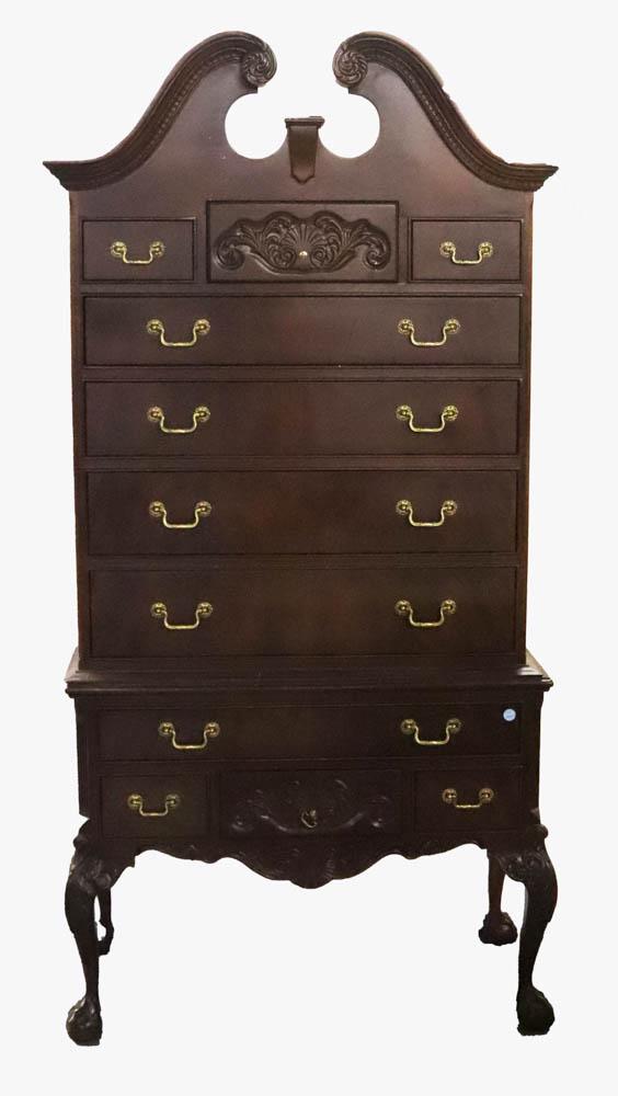 Bernhardt Centennial Collection Mahogany Highboy: Bernhardt Centennial Collection Chippendale-style mahogany highboy, 83" H x 40" W x 19" D. Provenance: The Anthony Athanas Collection, from one of his celebrated restaurants.