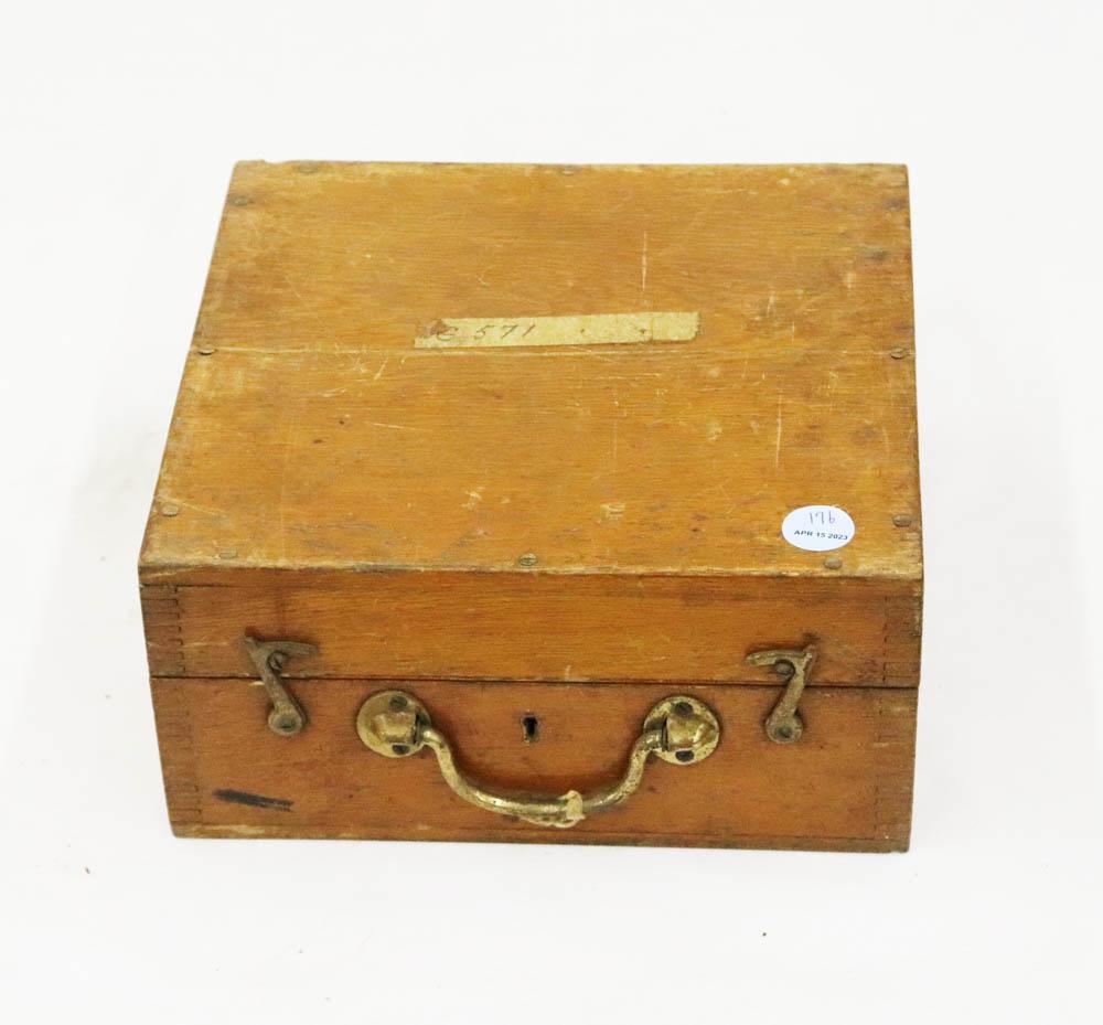 Vintage Brass Sextant, Heath & Co: Vintage brass sextant in original case, marked 'Heath & Co. London', dated 1942, case measures 5 1/2" H x 11" W x 10 1/4" D. Provenance: The Anthony Athanas Collection, from one of his celebrated rest
