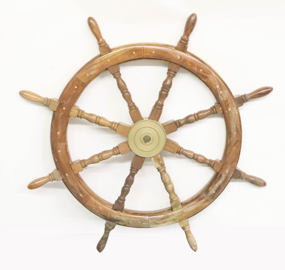 Vintage Wooden Ship's Wheel: Vintage wooden ship's wheel, 36" diameter. Provenance: The Anthony Athanas Collection, from one of his celebrated restaurants.