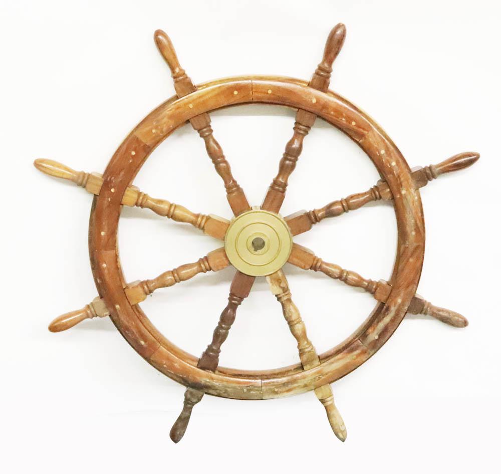 Vintage Wooden Ship's Wheel: Vintage wooden ship's wheel, 36" diameter. Provenance: The Anthony Athanas Collection, from one of his celebrated restaurants.