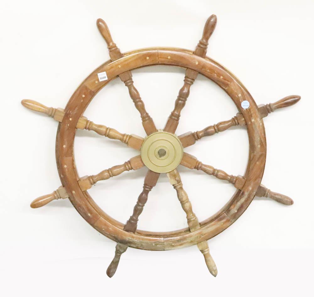 Vintage Wooden Ship's Wheel: Vintage wooden ship's wheel, 36" diameter. Provenance: The Anthony Athanas Collection, from one of his celebrated restaurants.