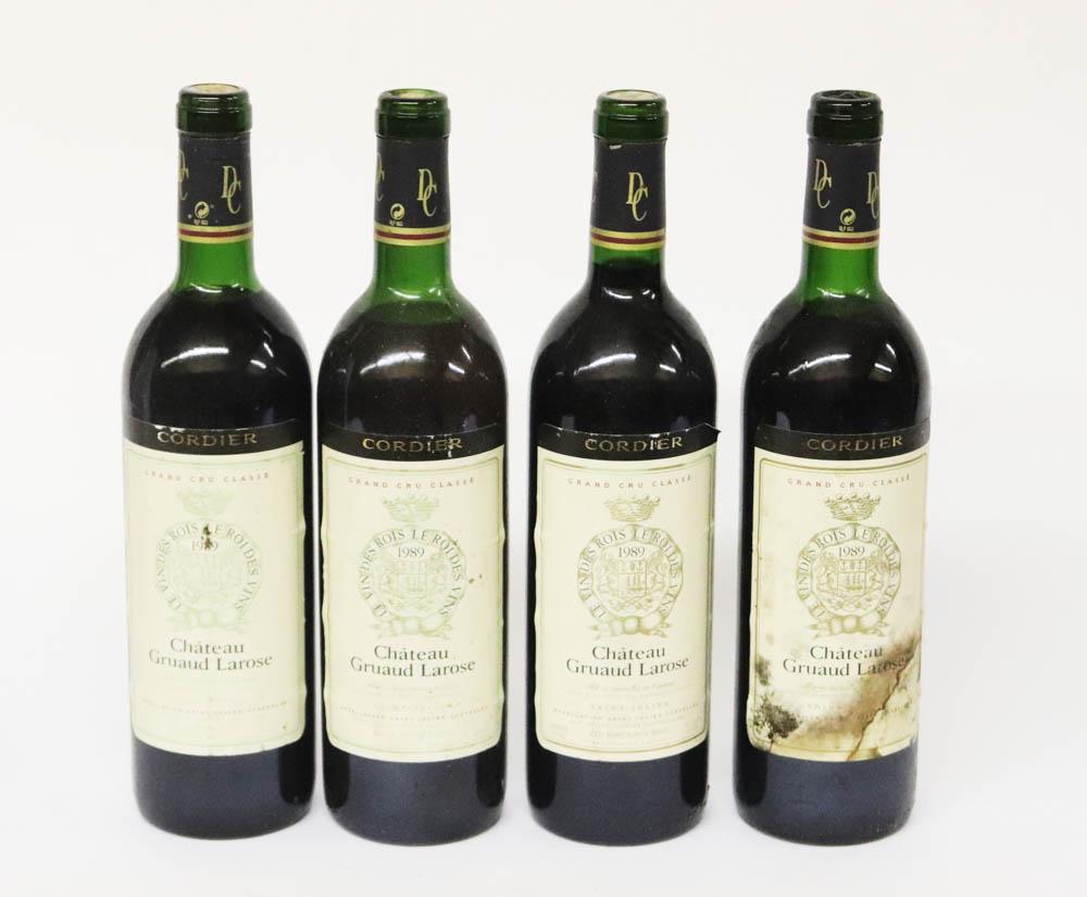 1989 Chateau Gruaud Larose, (4): 1989 Chateau Gruaud Larose, 750ml, (4) bottles. Stored in climate-controlled wine cellar. Provenance: Anthony Athanas Collection, Anthony's Pier 4, Boston, Massachusetts.