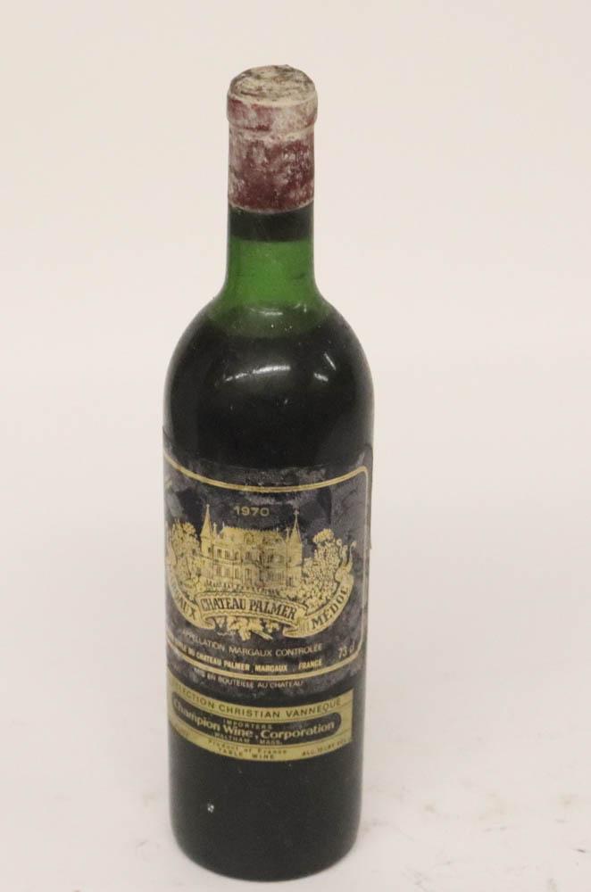 1970 Chateau Palmer, (1): 1970 Chateau Palmer, 750ml, (1) bottle. Stored in climate-controlled wine cellar. Provenance: Anthony Athanas Collection, Anthony's Pier 4, Boston, Massachusetts.