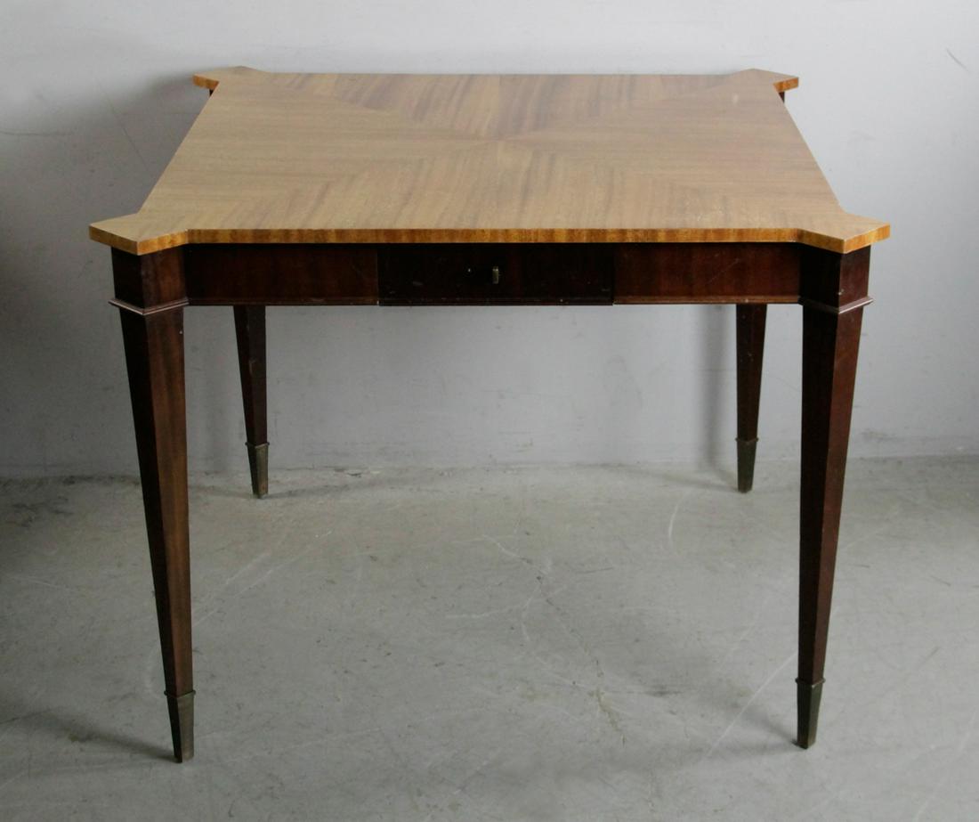 Games Table with Mahogany Top: Games table having mahogany top, 30 1/2" x 40". Provenance: Estate of Colonel Howard C. "Scrappy" Johnson, USAF, and Mrs. Elena Johnson, Palm Beach Gardens, Florida.