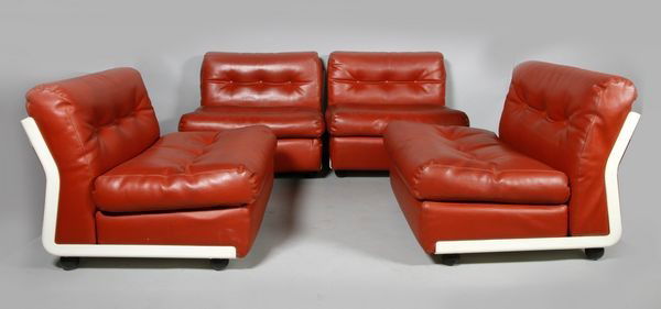 4 Bellini "Amanta" Module Chairs: Set of four, "Amanta" Mario Bellini for C+B Italia, module chairs, circa 1976, 27"h, 17 1/2"h x 32 1/2"w x 34"d. Good condition, several minor splits to covers.