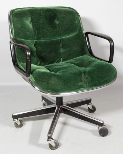 Pollock for Knoll Swivel Arm Chair: Charles Pollock (American b.1930) for Knoll, swivel arm chair, green, 32"h, 18"h x 26"w x 27"d.