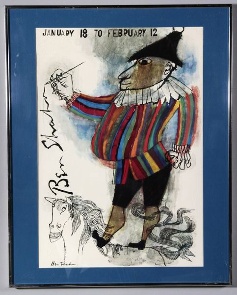 Shahn, Exibition Poster, Lithograph: Ben Shahn (American 1898 - 1969), exhibition poster, offset lithograph poster, published by Shorewood Press Inc. NYC, circa 1970, 28 1/2"h x 22 1/2"w.