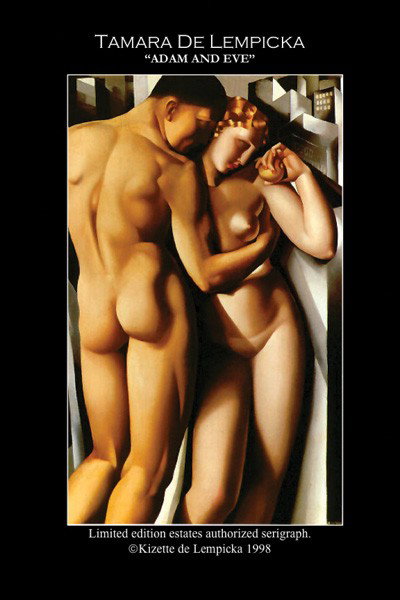 De Lempicka, "Adam and Eve", Serigraph: Tamara De Lempicka (Polish 1898 - 1980), "Adam and Eve", original estate stamped serigraph, 30 1/2"h x 24 1/2"w (sight), 46"h x 39"w (frame). Includes certificate of authenticity.