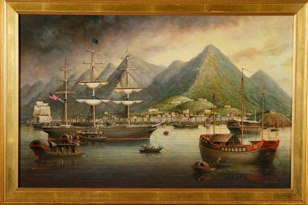 Coole, Seven Hills of Hong Kong, O/B: Painting, Brian Coole (b. 1939), of the Seven Hills of Hong Kong, oil on board, signed,20" x 30", framed 27 1/2" x 38 1/4".