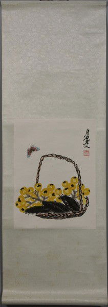 Scroll Painting: Scroll Painting, China, 20th century, ink and color on paper, sigend Qibaishi, 18" x 13 1/2".