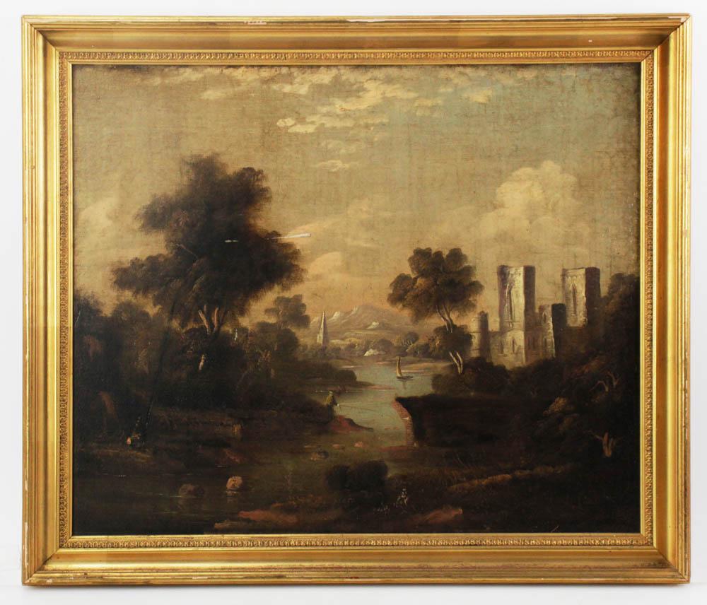 Late 18thC Irish School, Castle with Man Fishing (1 of 7)