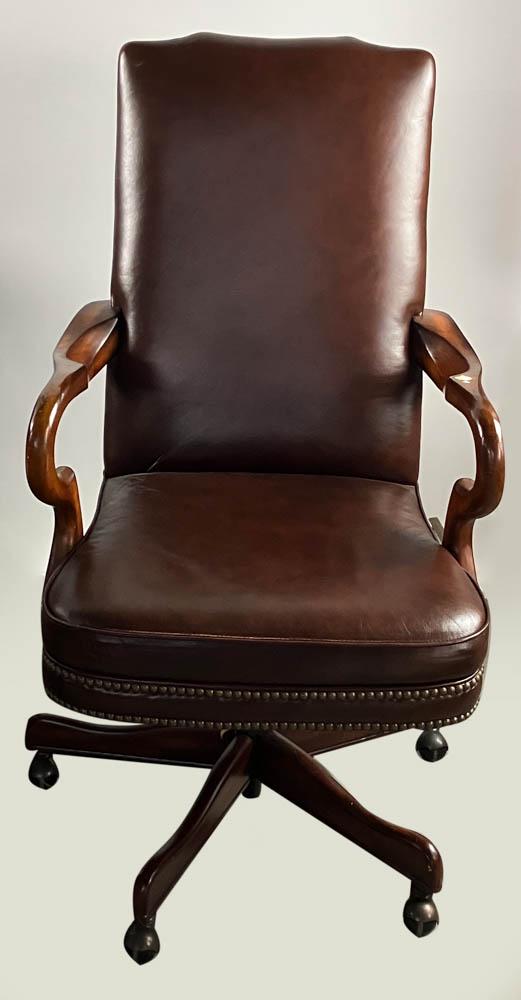 Custom Brown Leather Swivel Office Chair (1 of 6)