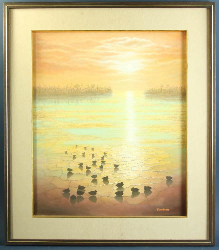 Nick Saarinen, Oil on Canvas, Florida Sunset: Nick Saarinen, Florida sunset, oil on canvas, signed 24" x 20", frame 31' x 27". Provenance: Boca Raton, Florida estate.