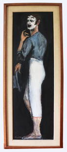 Arbit Blatas, Marcel Marceau, Oil on Board: Arbit Blatas (1908-1999), Marcel Marceau, oil on board, signed "A. Blatas" L/L, 45" x 14 3/4". From the Collection of William H. Trayes, Jr.