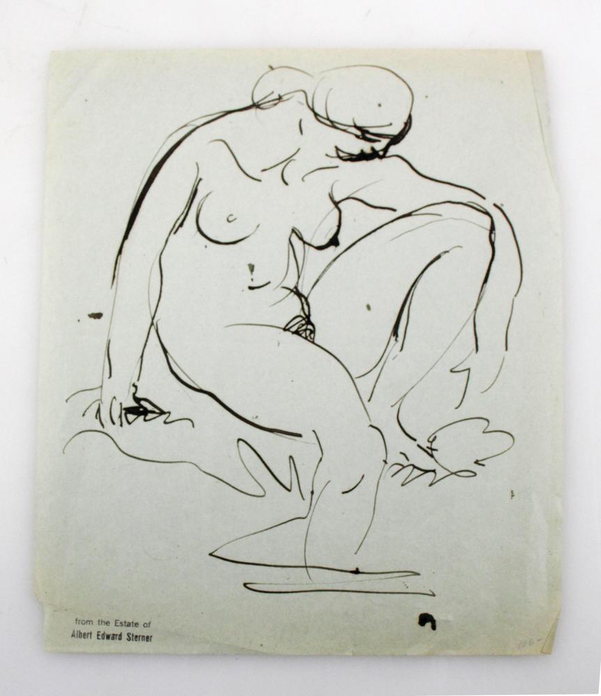 Albert Edward Sterner, Figure Studies of Nude: Albert Edward Sterner (New England artist, 1863-1946), "Figure Studies of Nude", pen and ink on paper, estate stamp L/L, 11" x 8 1/2">