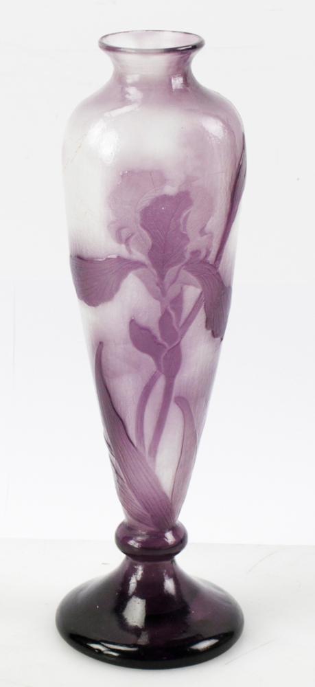 Galle Signed Cameo Glass Vase, Amethyst, Iris (1 of 8)