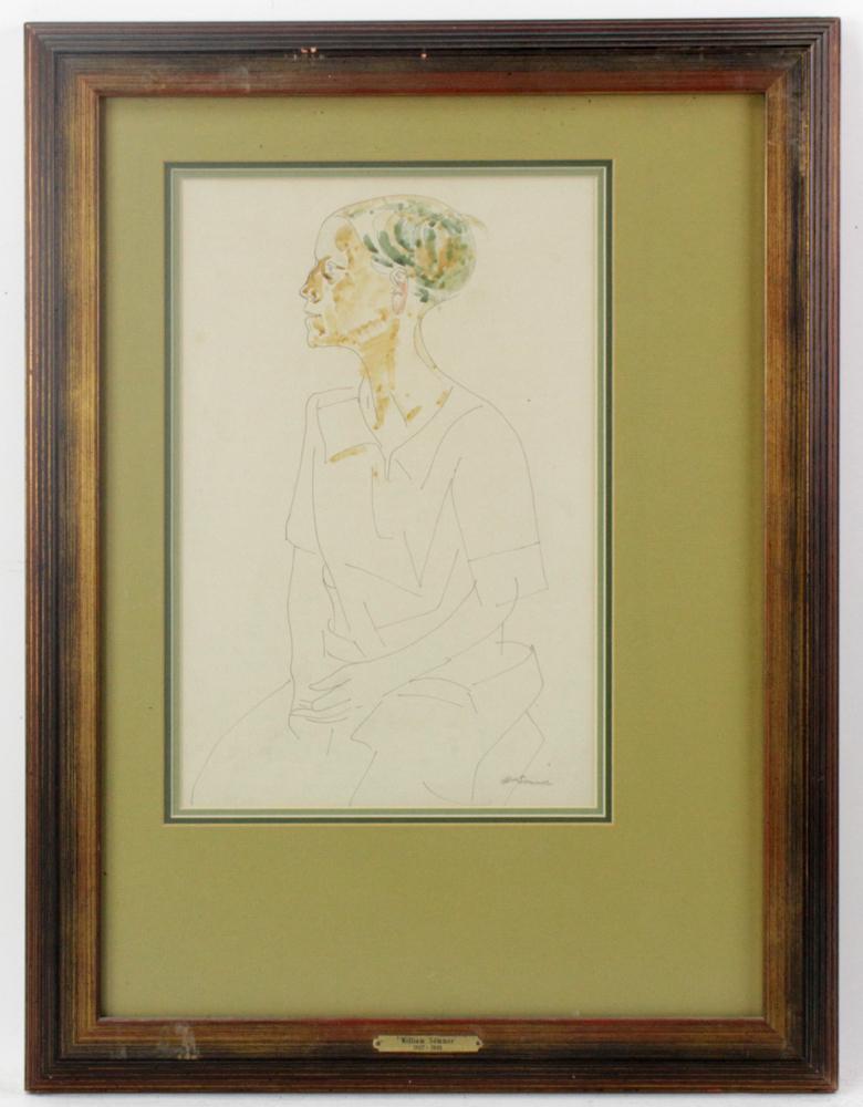 William Sommer, Portrait, Watercolor Drawing: William Sommer, portrait of seated woman, watercolor drawing, signed, 15" x 10", framed 25" x 18".