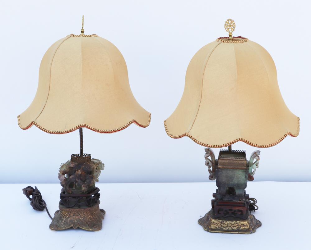 Chinese Carved Green Quartz Lamps: Chinese carved green quartz lamps.