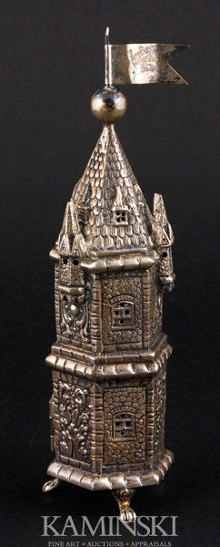 Sterling Judaica Ceremonial Item: Sterling Judaica ceremonial item, marked on bottom, 7 1/4"h, approximately 6.1 troy oz tw.