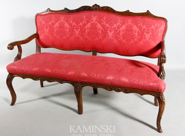 18th C. Walnut Settee: 18th century Italian walnut settee, 36"h x 62"w x 24"d.