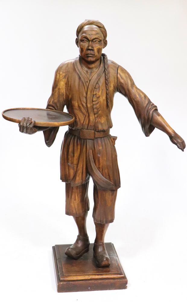 19thC Carved Wood Figure of Chinese Man (1 of 7)