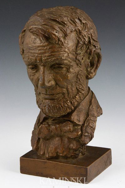 Davidson, Bust of Lincoln, Composition: Jo Davidson (American, 1883-1952), bust of president Lincoln, composition with bronze finish, 10"h x 5" x 5".