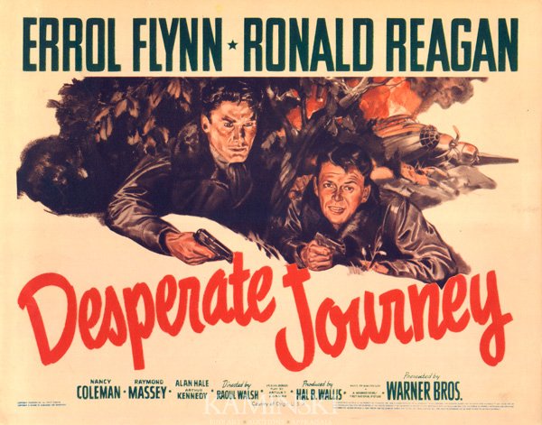 Collection of 5 Lobby Cards of Various Movies: Collection of five lobby cards to include: "Desperate Journey", title card, featuring Errol Flynn and Ronald Reagan, circa 1942; "The Sisters", featuring Bette Davis, Errol Flynn and Anita Louise, cir