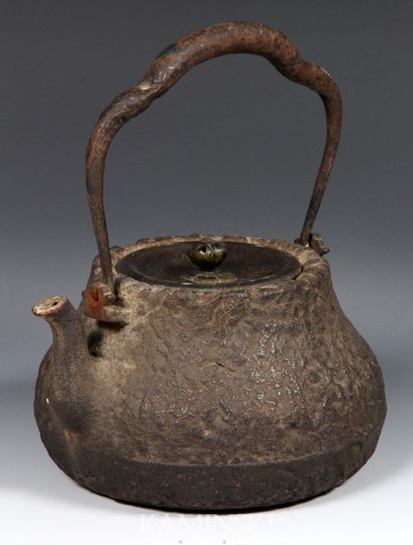 Japanese Metal Teapot: Metal Teapot, Japan, signed on inside of the lid, 8" high x 6 1/4" wide.