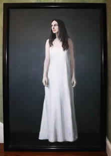 Raymond Han, Portrait of Tall Brunette, Oil on Canvas: Raymond Han, portrait of tall brunette, oil on canvas, 56" x 36", framed 61" x 40".