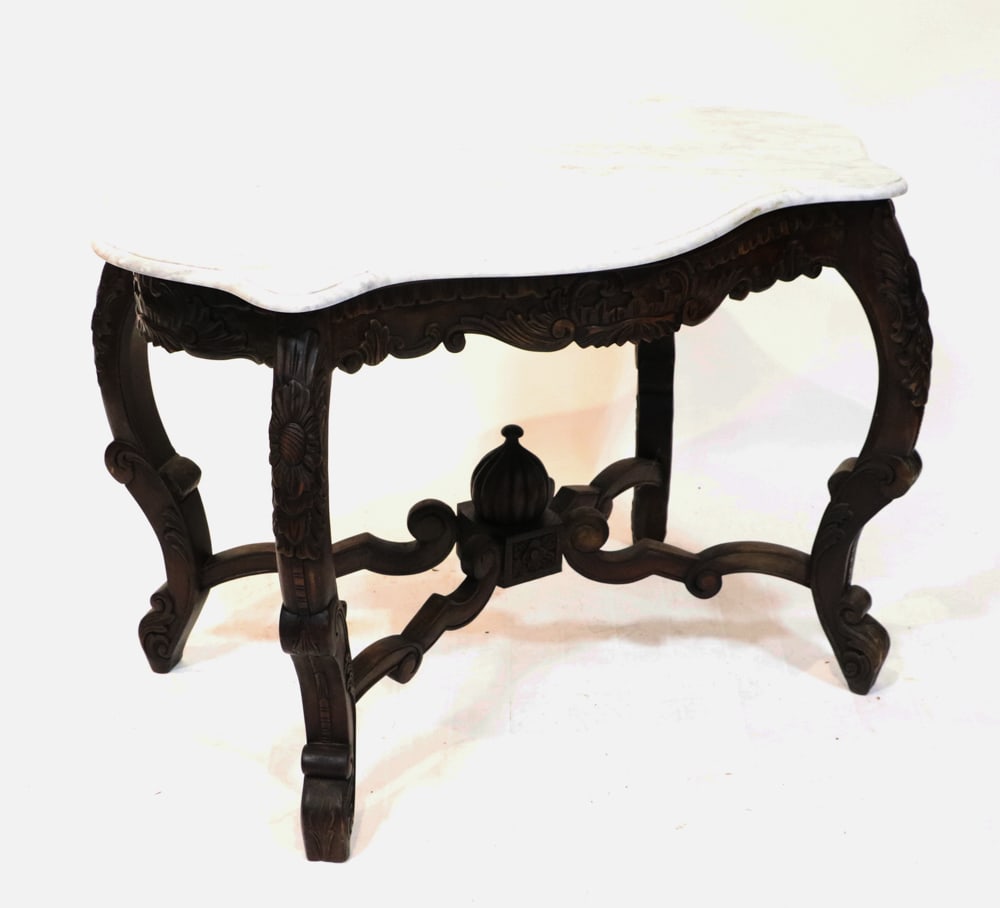 Victorian-Style Carved Marble-Top Parlor Table (1 of 8)