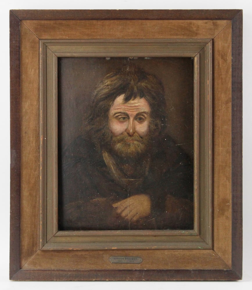 Adriaen Brouwer, Portrait: Adriaen Brouwer (1605-1638), portrait, oil on wood panel, 13 1/2" x 10 1/4" frame 20" x 17". Provenance: Cooperstown, New York.