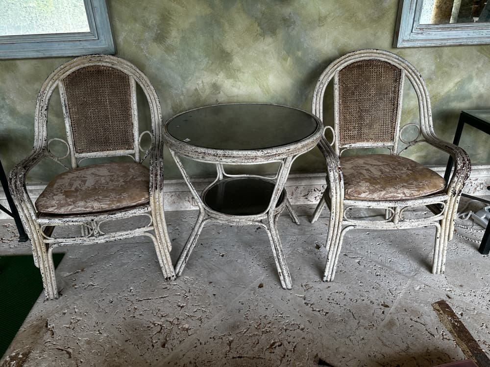 Painted Bamboo Patio Armchairs and Table (1 of 2)