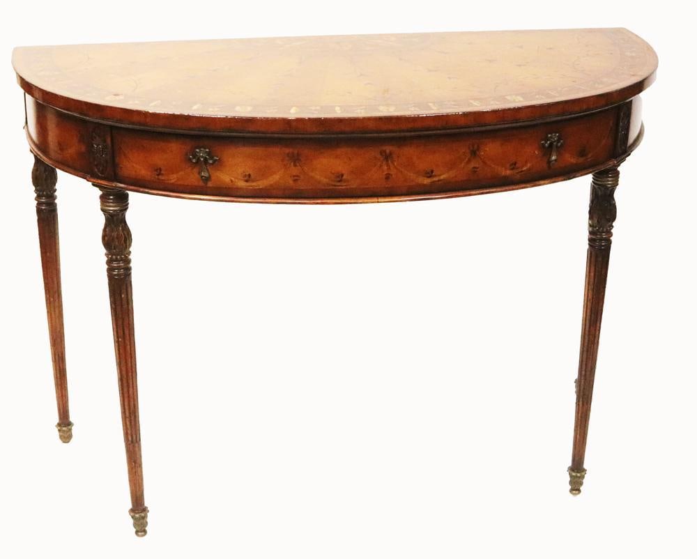 Maitland-Smith Regency-style Inlaid Demilune Table (1 of 11)
