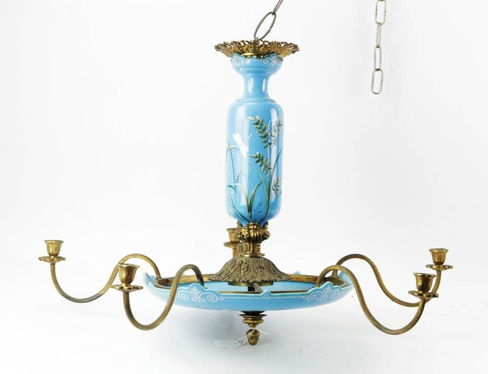 English Hand-Painted Opaline Glass Chandelier (1 of 5)