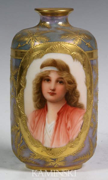 Royal Vienna Portrait Vase: Royal Vienna portrait vase, artist signed by Wagner, 5 3/4"h.