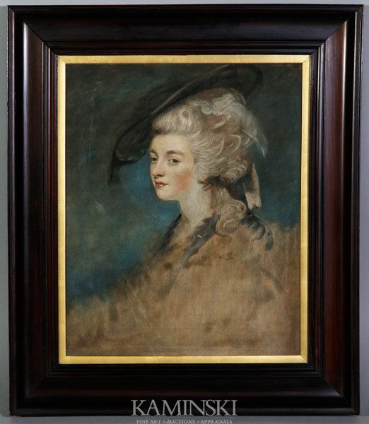 Copy of Old Master Portrait: Copy of an old master portrait, information verso "The beautiful Duchess Georgiana of Devonshire", "Duke of Devonshire Collection, Chatsworth No", 20 1/4" x 16 1/4", 28 1/4" x 24" (mahogany frame).