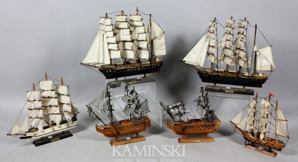 6 Ship Models: Collection of six (6) ship models to include: "Pamir", "HMS Victory", "Mayflower", "HMS Victory" and "Whaling Ship Clipper 1846", largest is "Pamir" which measures 16 3/4"h x 18 1/2"l.