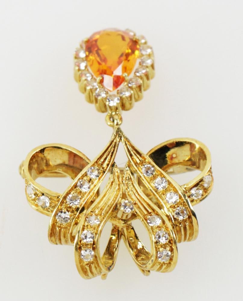 18k Yellow Gold, Diamond and Topaz Brooch (1 of 6)