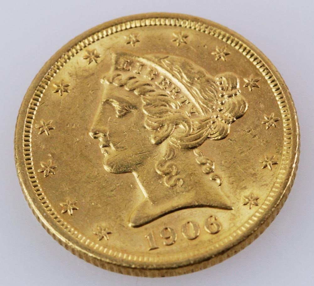 1906 Five Dollar Liberty Head Gold Coin (1 of 8)