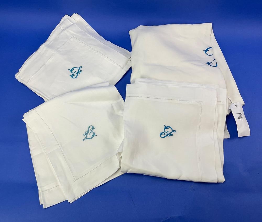 Cotton Tablecloth, Napkins, Embroidered "F" (1 of 2)